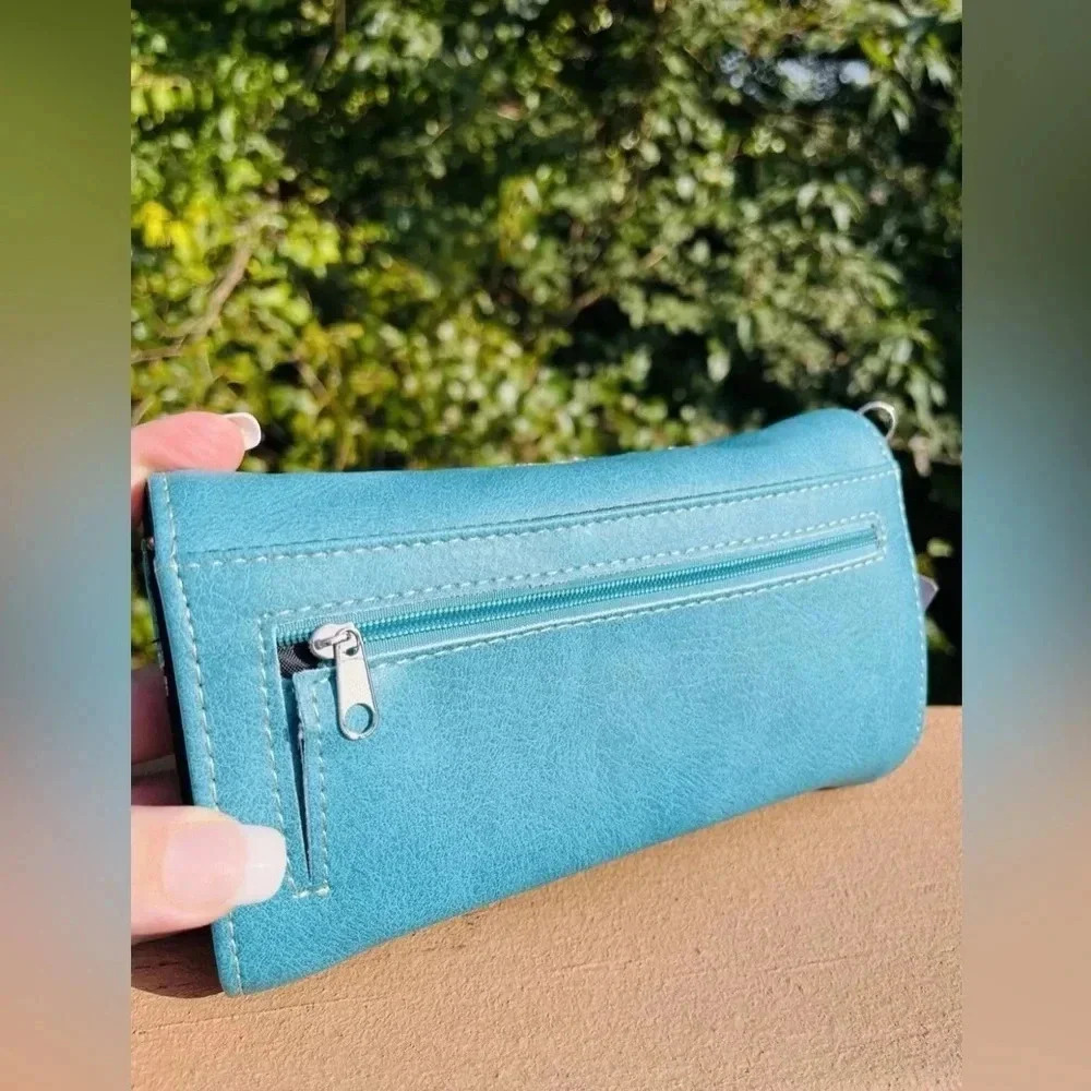 Turquoise Rhinestone Skull Concealed Carry Handbag and Wallet Set Handmade NWT - Picture 14 of 14